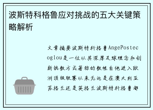波斯特科格鲁应对挑战的五大关键策略解析